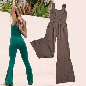 NWOT Free People Movement Good Karma Flare Onesie in Tan